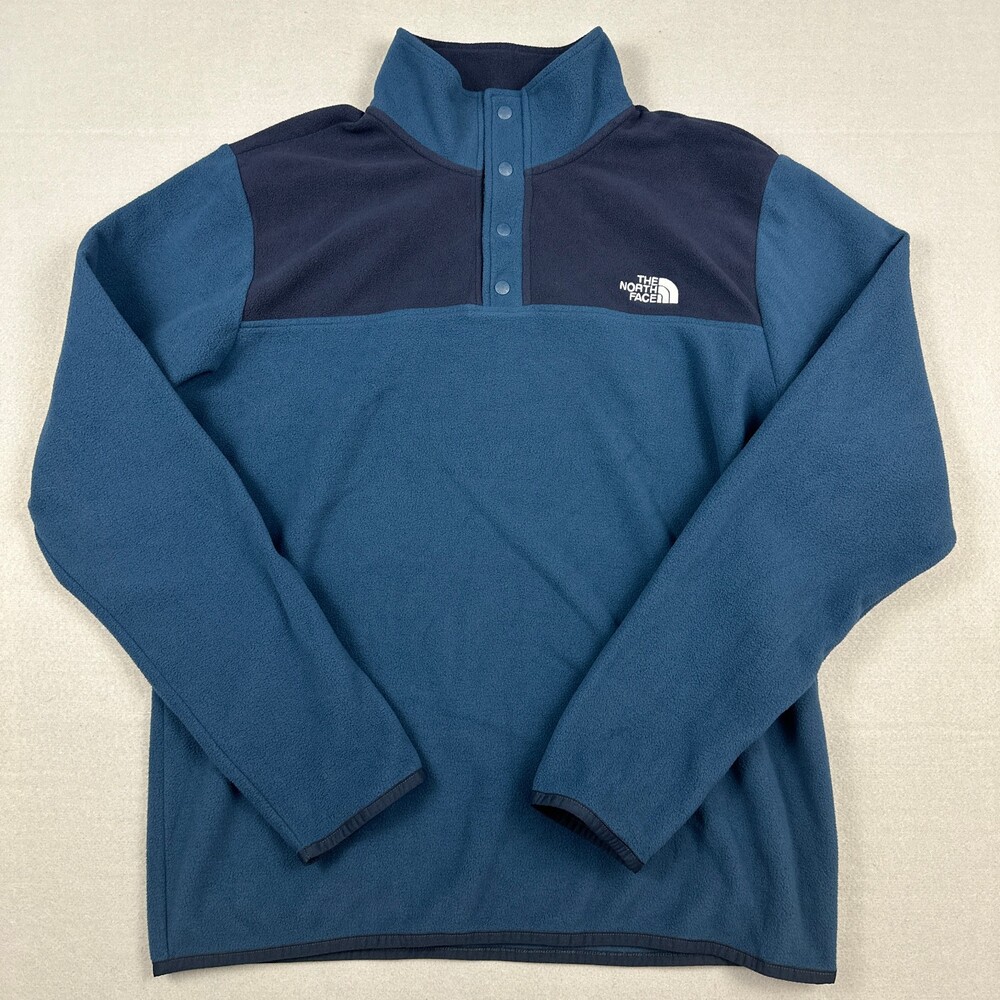 The North Face Sweater Men Medium Blue Snap Collar Fleece Pullover Outdoor M